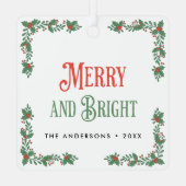 Merry And Bright Modern Elegant Floral Christmas メタルオーナメント (裏面)