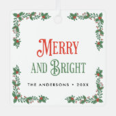 Merry And Bright Modern Elegant Floral Christmas メタルオーナメント (正面)