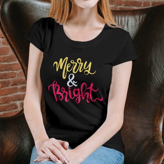 Merry and Bright Modern Red Women’s Christmas  Tシャツ