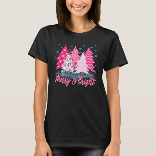 Merry And Bright Pink Christmas Tree Pink Christma Tシャツ (正面)