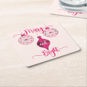 Merry and Bright Pink Plaid Ornament スクエアペーパーコースター (アングル)