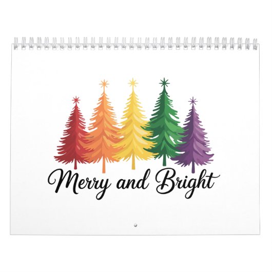 Merry And Bright Rainbow Christmas Tree Gay LGBTQ  カレンダー (カバー)