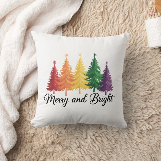 Merry And Bright Rainbow Christmas Tree Gay LGBTQ  クッション (ブランケット)