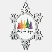 Merry And Bright Rainbow Christmas Tree Gay LGBTQ  スノーフレークピューターオーナメント (右)