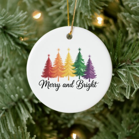 Merry And Bright Rainbow Christmas Tree Gay LGBTQ  セラミックオーナメント (ツリー)