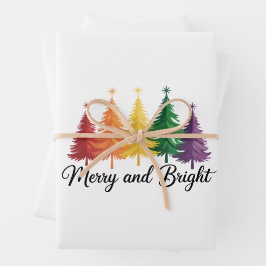 Merry And Bright Rainbow Christmas Tree Gay LGBTQ ラッピングペーパーシート (インサイチュ)