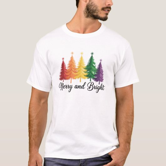 Merry And Bright Rainbow Christmas Tree Gay LGBTQ  Tシャツ (正面)