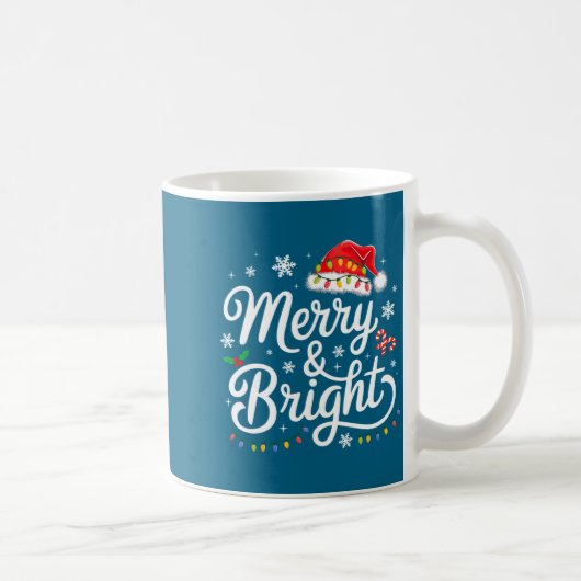 Merry And Bright Red Santa Hat Xmas Lights Holiday コーヒーマグカップ (右)