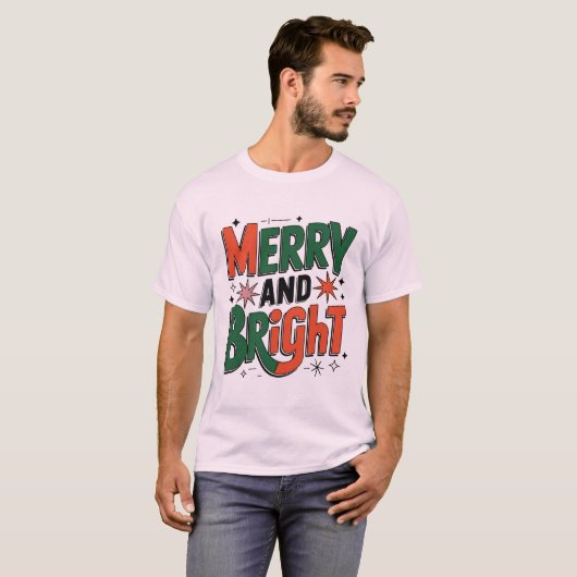Merry and Bright Retro Christmas Design,  Tシャツ (正面フル)