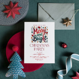 Merry and Bright Retro Typography Party Invite 招待状