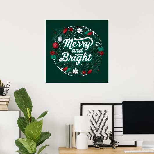 Merry and Bright Square Poster (24x24) ポスター (ホームオフィス)
