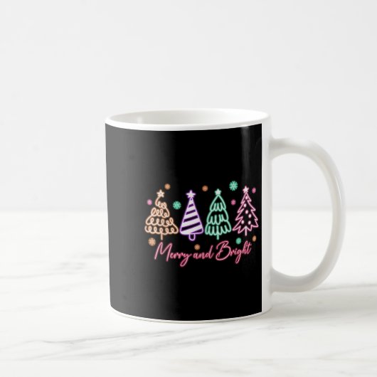 Merry And Bright Tree Neon Christmas コーヒーマグカップ (右)