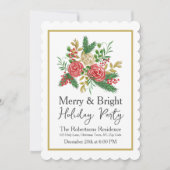 Merry and Bright Watercolor Floral Holiday Party 招待状 (正面)
