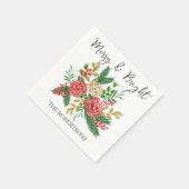Merry and Bright Watercolor Roses Custom Holiday スタンダードカクテルナプキン (角)