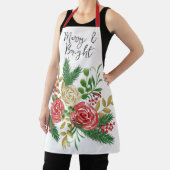 Merry and Bright Watercolor Roses Holiday エプロン (インサイチュ)