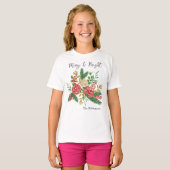 Merry and Bright Watercolor Roses Kids Holiday Tシャツ (正面フル)