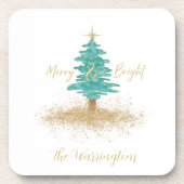 "Merry and Bright" Watercolor Tree コースター (正面)