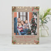 Merry and Bright Wooden texture Family 2 Photo シーズンカード (スタンド正面)
