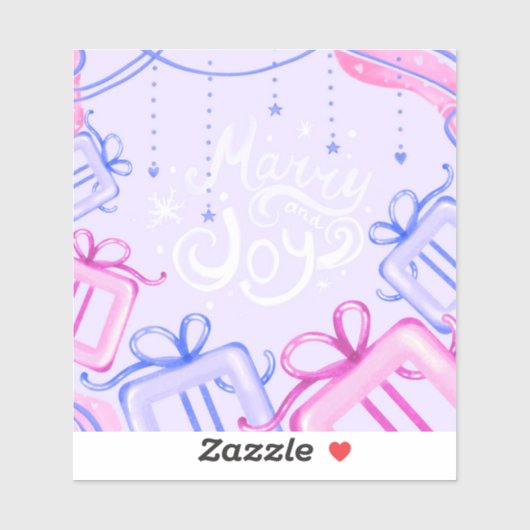 Merry and Joy Pastel Holiday Sticker with Gifts シール (シート)