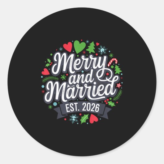 Merry And Married 2026 - Matching Couple Christmas ラウンドシール (正面)