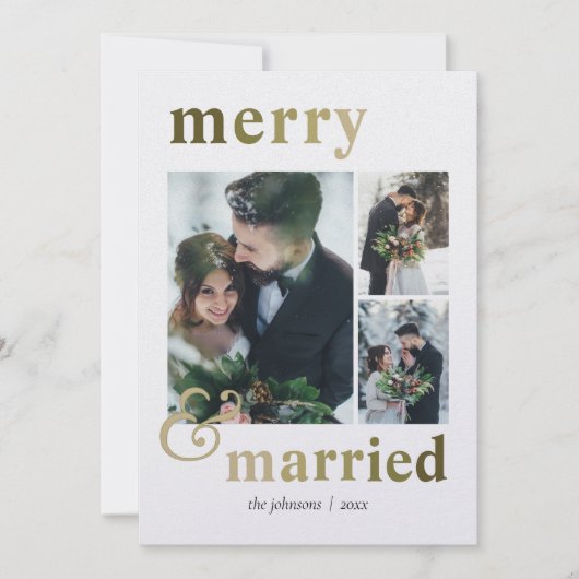 Merry and Married 4 Photo Collage Winter Christmas シーズンカード (正面)