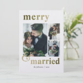 Merry and Married 4 Photo Collage Winter Christmas シーズンカード (スタンド正面)