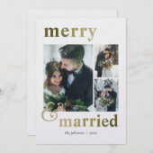 Merry and Married 4 Photo Collage Winter Christmas シーズンカード (正面/裏面)