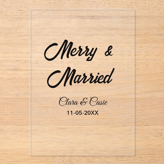 Merry and married add couple Name date holidayChr アクリル招待状 (正面)