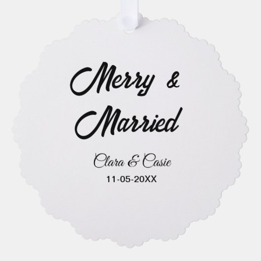 Merry and married add couple Name date holidayChr オーナメントカード (正面)