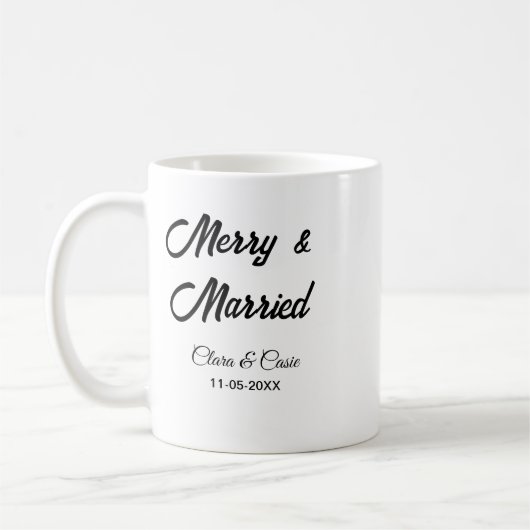 Merry and married add couple Name date holidayChr コーヒーマグカップ (左)