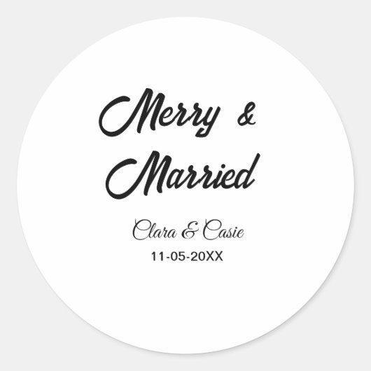 Merry and married add couple Name date holidayChr ラウンドシール (正面)