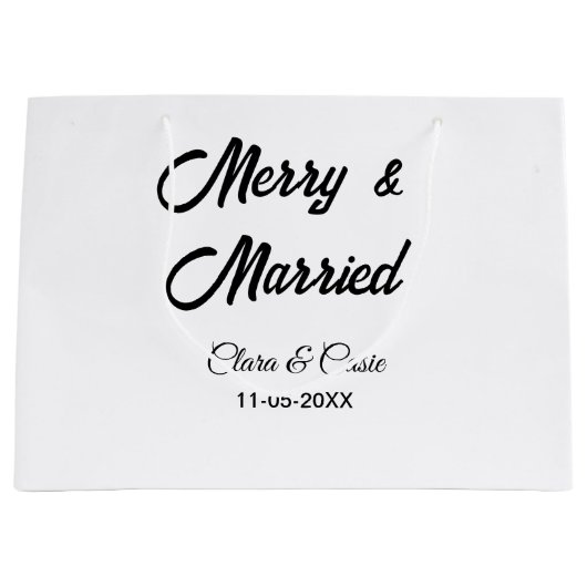 Merry and married add couple Name date holidayChr ラージペーパーバッグ (正面)