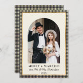 Merry and Married Arch Photo Black Gold Plaid シーズンカード (正面/裏面)