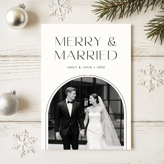 Merry And Married Black And White Photo Christmas シーズンカード