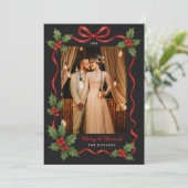 Merry and Married Holly Ribbon Black Photo シーズンカード (スタンド正面)