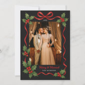 Merry and Married Holly Ribbon Black Photo シーズンカード (正面)