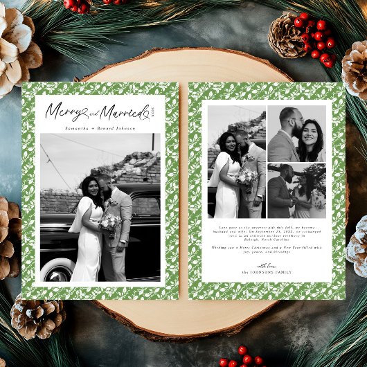 Merry and Married Newlywed Script Christmas シーズンカード
