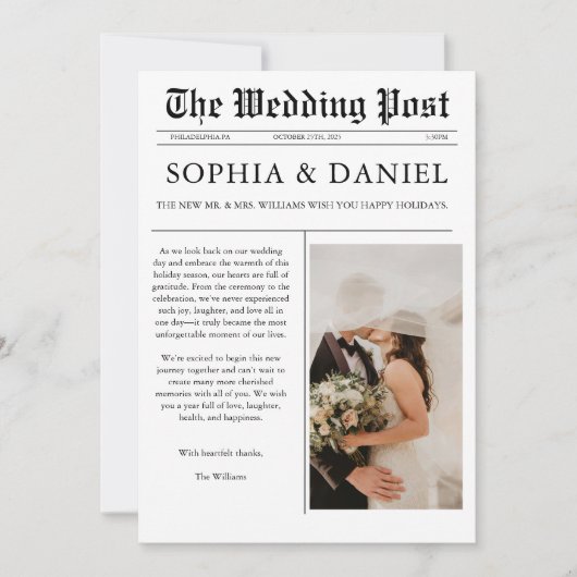 Merry and Married Newspaper Photo Christmas Card シーズンカード (正面)