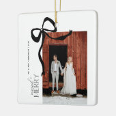 Merry and Married Script 2 Photos Christmas Bow セラミックオーナメント (左)