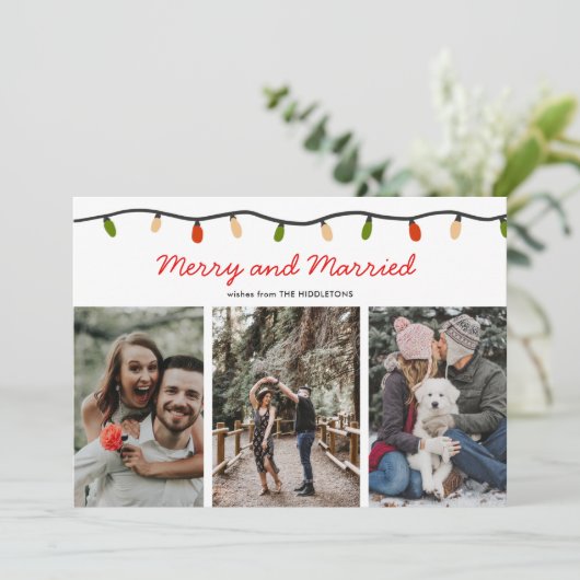 Merry and Married Script Christmas Lights | Photo シーズンカード (スタンド正面)