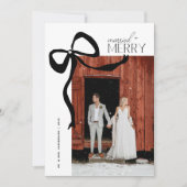 Merry and Married Script Photo Christmas Bow シーズンカード (正面)