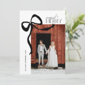 Merry and Married Script Photo Christmas Bow シーズンカード (スタンド正面)