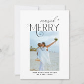 Merry and Married Script Photo Christmas Newlyweds シーズンカード (正面)