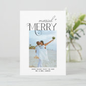 Merry and Married Script Photo Christmas Newlyweds シーズンカード (スタンド正面)