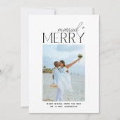Merry and Married Script Photo Christmas Newlyweds シーズンカード (正面)