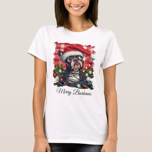 Merry Barkmas French Bulldog Christmas Tシャツ (正面)