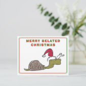 Merry Belated Christmas Snail Late Christmas シーズンポストカード (スタンド正面)