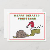 Merry Belated Christmas Snail Late Christmas シーズンポストカード (正面/裏面)