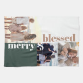 Merry & Blessed Family Christmas Photo Green キッチンタオル (横)