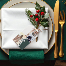 Merry & Blessed Family Christmas Photo Green ギフトタグ